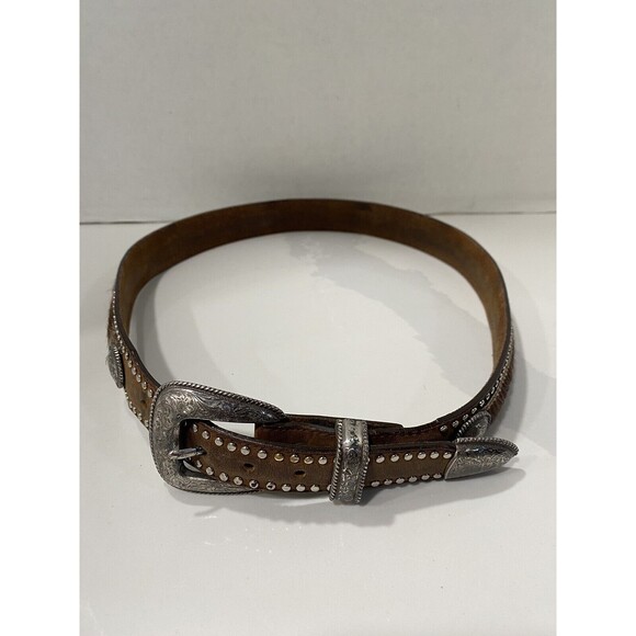 Tony Lama Hair On Hide Western Belt Buckle Conch Studded Belt Tip Size 32 main image 6